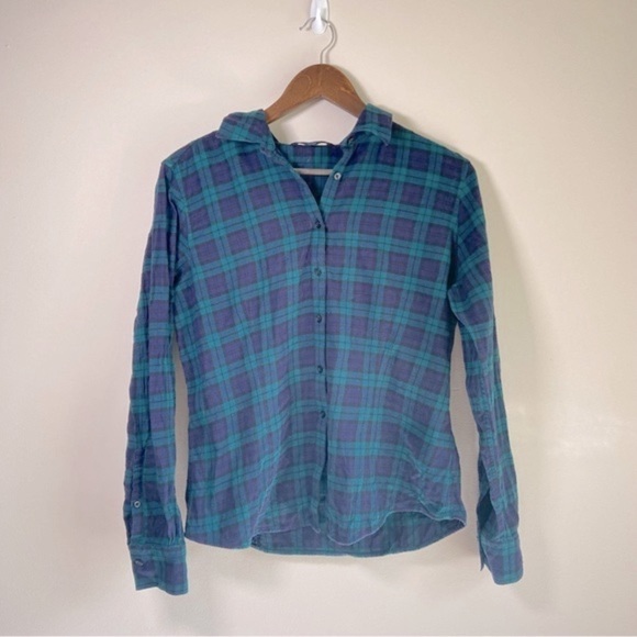 Brooks Brothers Plaid Cotton Flannel Button Down Shirt Blue Green Size 12 - Picture 1 of 6
